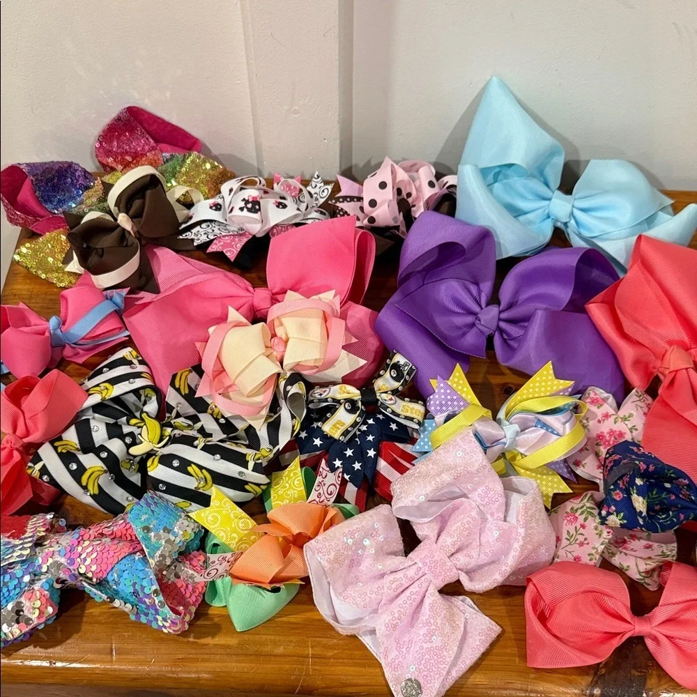 Colorful Fabric Hair Bow Collection Lot of 21